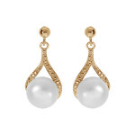 Boucles d'oreille tige forme goutte en plaqu or perle de culture d'eau douce avec oxydes blancs sertis ...