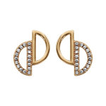 Boucles d'oreilles en plaqué or 2 demi cercles évidés oxydes blancs et fermoir poussette Boucles d'oreilles en plaqué or 2 demi cercles évidés oxydes blancs et fermoir poussette
