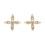 Boucles d'oreille tige en plaqu� or croix orn�e d' oxydes blancs