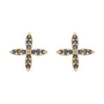 Boucles d'oreille tige en plaqu� or croix orn�e d'oxydes bleus