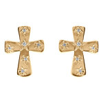 Boucles d'oreille tige en plaqu� or croix avec oxydes blancs