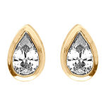 Boucles d'oreille tige en plaqu� or goutte avec oxyde blanc serti clos
