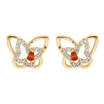 Boucles d'oreille tige en plaqu� or papillon oxyde rouge et oxydes blancs