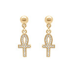 Boucles d'oreille tige en plaqué or pendante avec croix d'oxydes blancs - 15mm x 0. 7mm Boucles d'oreille tige en plaqué or pendante avec croix d'oxydes blancs - 15mm x 0. 7mm