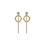 Boucles d'oreille tige en vermeil cercle lisse et baguette pendante avec oxydes blancs sertis