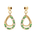 Boucles d'oreille tige en vermeil forme goutte par�e d'oxydes verts et blancs sertis