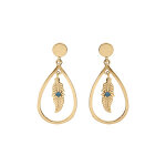 Boucles d'oreille tige en vermeil goutte évidée avec plume et oxyde bleu Boucles d'oreille tige en vermeil goutte évidée avec plume et oxyde bleu