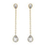 Boucles d'oreille tige en vermeil pendantes gouttes d'oxydes blancs et contour oxydes blancs