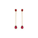 Boucles d'oreille tige en vermeil pendantes gouttes d'oxydes rouges contour oxydes blancs
