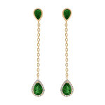 Boucles d'oreille tige en vermeil pendantes gouttes d'oxydes verts contour oxydes blancs