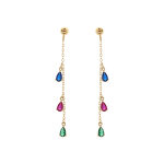 Boucles d'oreille tige en vermeil pendante avec oxydes multicouleurs sertis