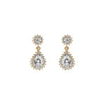 Boucles d'oreille tige en vermeil pendentif goutte oxydes blancs et contour d'oxydes blancs sertis