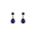 Boucles d'oreille tige en vermeil pendentif goutte oxyde bleu et contour d'oxydes blancs sertis