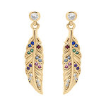 Boucles d'oreille tige en vermeil plume d'oxydes multi couleurs