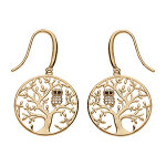 Boucles d'oreille en vermeil arbre de vie avec hibou - chouette empierr�