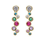 Boucles d'oreille en vermeil articule pendante avec oxydes multicouleur