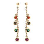 Boucles d'oreille en vermeil � chaine pendante et oxydes multicolores