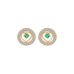 Boucles d'oreille en vermeil coeur emeraude vritable contour oxydes blancs et fermoir poussette