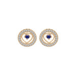 Boucles d'oreille en vermeil coeur saphir véritable contour oxydes blancs et fermoir poussette Boucles d'oreille en vermeil coeur saphir véritable contour oxydes blancs et fermoir poussette
