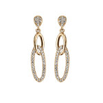 Boucles d'oreille en vermeil pendante 2 anneaux allongs oxydes blancs suspendus dans anneau lisse et ...