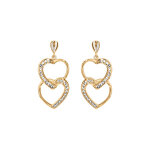 Boucles d'oreille en vermeil pendantes double coeur suspendus et entremls avec oxydes blancs sertis ...