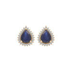 Boucles d'oreille en vermeil saphir vritable forme goutte avec contour topazes blanches serties et fermoir ...
