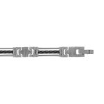 Bracelet en acier alternance de longs maillons ajourés et ornés d'1 câble noir et petits éléments en ... Bracelet en acier alternance de longs maillons ajourés et ornés d'1 câble noir et petits éléments en ...