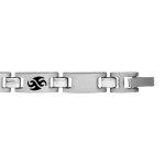 Bracelet en acier alternance de maillons lisses et maillons ornés d'un motif tribal en résine noire - ... Bracelet en acier alternance de maillons lisses et maillons ornés d'un motif tribal en résine noire - ...