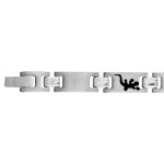 Bracelet en acier alternance de maillons lisses et maillons ornés d'une salamandre en résine noire - ... Bracelet en acier alternance de maillons lisses et maillons ornés d'une salamandre en résine noire - ...