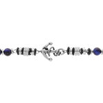 Bracelet en acier boules oeil de tigre bleu v�ritable avec ancre longueur 19 + 3cm