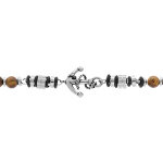 Bracelet en acier boules oeil de tigre v�ritable marron avec ancre longueur 19 + 3cm