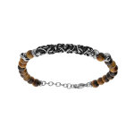 Bracelet en acier boules oeil de tigre véritable marron et maille royale 19 + 2cm Bracelet en acier boules oeil de tigre véritable marron et maille royale 19 + 2cm