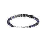 Bracelet en acier boules sodalite bleu véritable et maille royale 19 + 2cm Bracelet en acier boules sodalite bleu véritable et maille royale 19 + 2cm