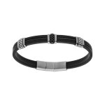 Bracelet en acier et caoutchouc c�ble noir motif fermoir aimant� 20 + 1. 5cm double fermoir
