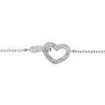 Bracelet en acier cha�ne avec double coeur et oxydes blancs sertis 15 + 3cm