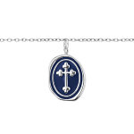 Bracelet en acier chane avec pampille croix sur fond bleu nuit 16 + 3cm