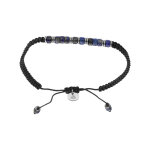 Bracelet en acier cordon coulissant bleu et pierres lapis lazuli v�ritable