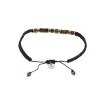Bracelet en acier cordon coulissant marron et pierres oeil tigre v�ritable
