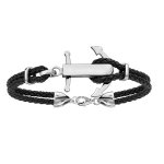 Bracelet en acier cordon en cuir noir doublé avec ancre marine à graver au milieu - longueur 19cm + 3cm ... Bracelet en acier cordon en cuir noir doublé avec ancre marine à graver au milieu - longueur 19cm + 3cm ...