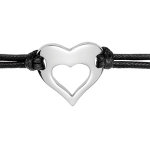Bracelet en acier cordon doubl en coton noir avec 1 coeur vid lisse au milieu - longueur 17cm + 2cm ...