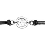 Bracelet en acier cordon doublé en coton noir avec 1 trèfle à 4 feuilles dans un cercle évidé au milieu ... Bracelet en acier cordon doublé en coton noir avec 1 trèfle à 4 feuilles dans un cercle évidé au milieu ...