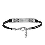 Bracelet en acier cordon doubl noir avec plaque identit grave  papa  avec un coeur au milieu - longueur ...