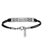 Bracelet en acier cordon doubl noir avec plaque identit grave  super papa  au milieu - longueur 18cm ...