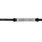 Bracelet en acier cordon doubl noir avec plaque identit au milieu - longueur 18 + 2cm rallonge