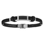 Bracelet en acier cordon noir en coton avec effet cuir sur le dessus r�glable 21cm