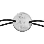 Bracelet en acier cordon noir coulissant avec plaque ronde grave  papa mon hros  au milieu