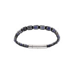 Bracelet en acier cordon noir et sodalite v�ritable bleue 20cm