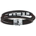 Bracelet en acier et cuir 3 rangs marron avec perles motifs 20, 5cm réglable Bracelet en acier et cuir 3 rangs marron avec perles motifs 20, 5cm réglable