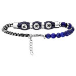 Bracelet en acier et cuir bovin bleu avec boules quartz bleu 20 + 3cm