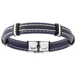 Bracelet en acier et cuir bleu marine avec 2 c�bles gris 20cm